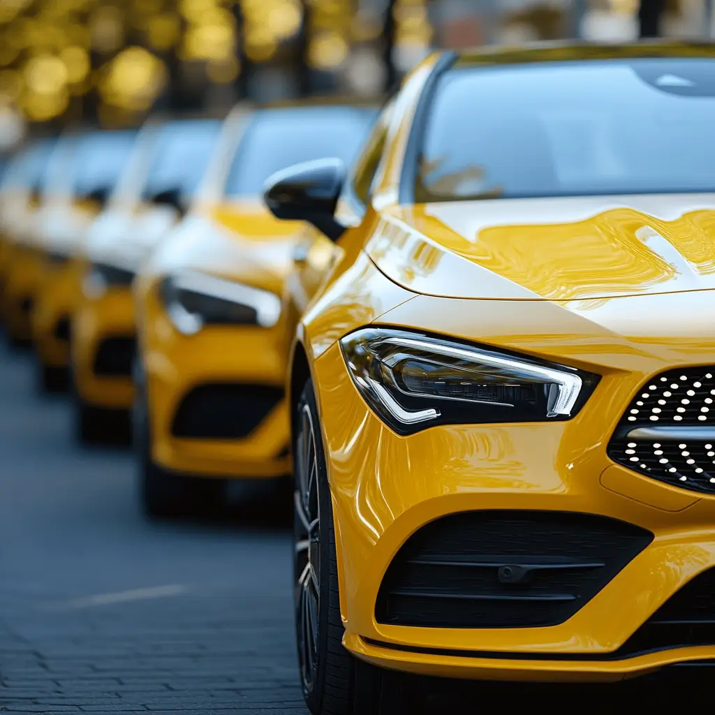 Yellow Mercedes-Benz CLA waiting to go out on rental