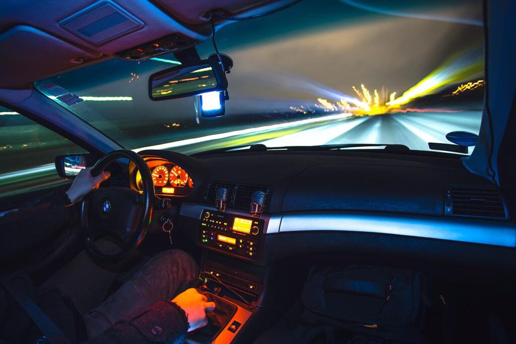 Driving a BMW at night