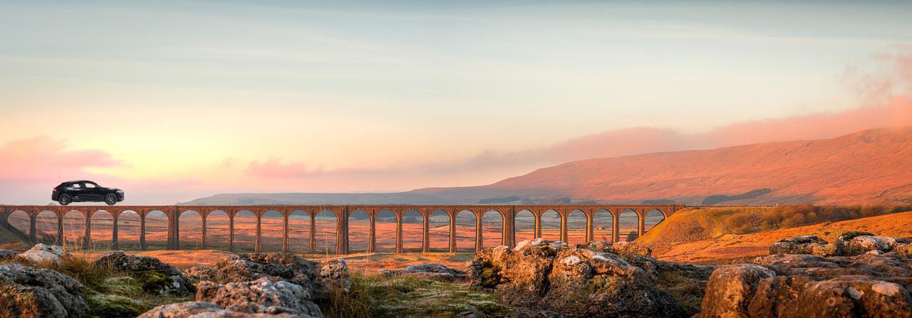 Audi Q8 in Mythos Black on Ribbleshead Viaduct