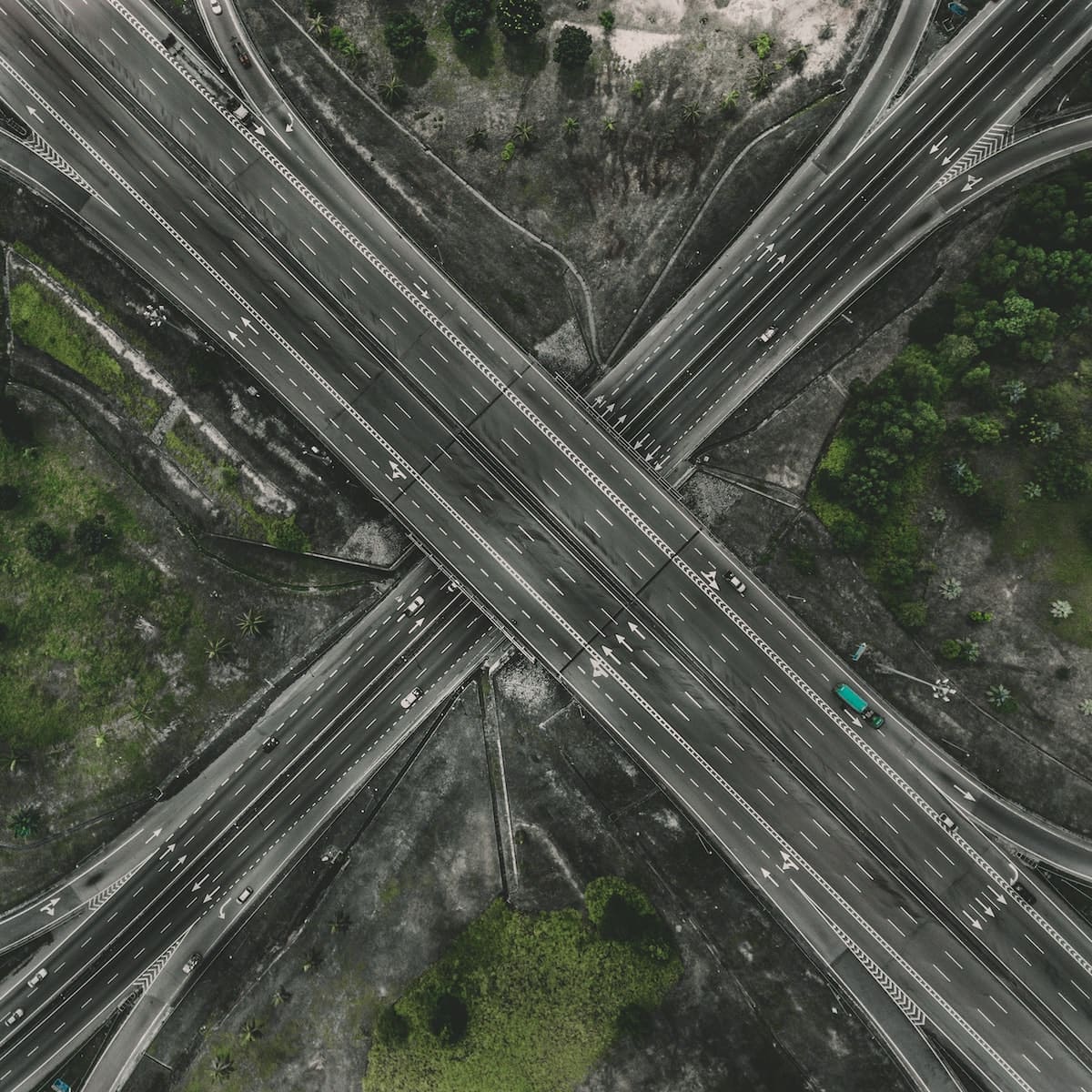 Motorways crossing each other at different angles
