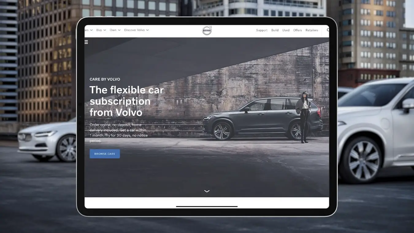 Care by Volvo website being shown on a tablet