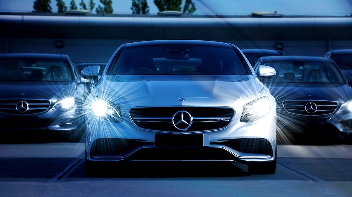 Mercedes Cars in a row with a blue tint