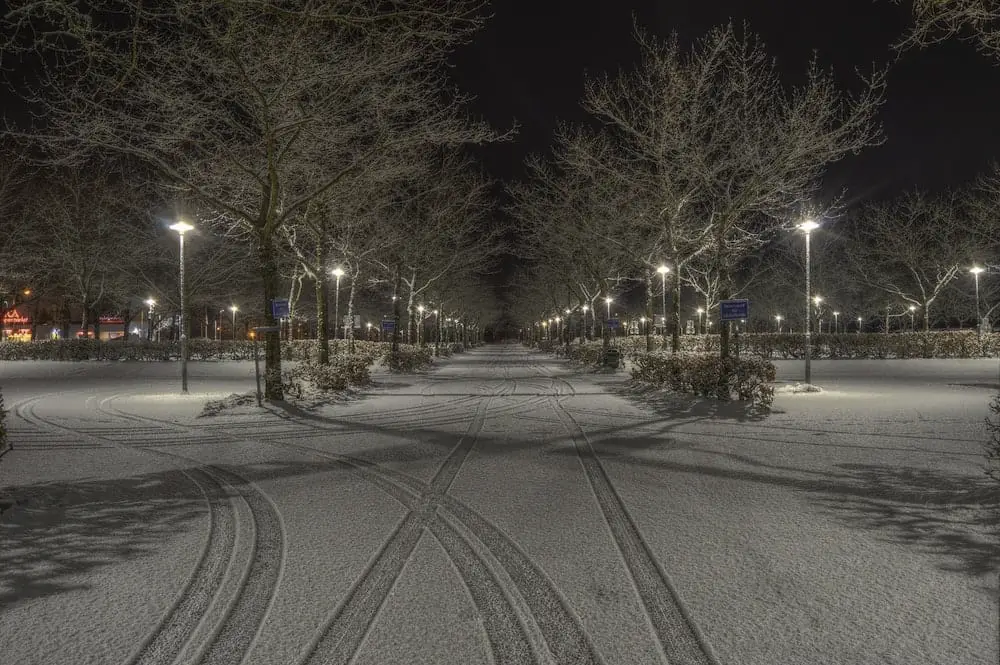 Snowy Street with Tyre Tracks