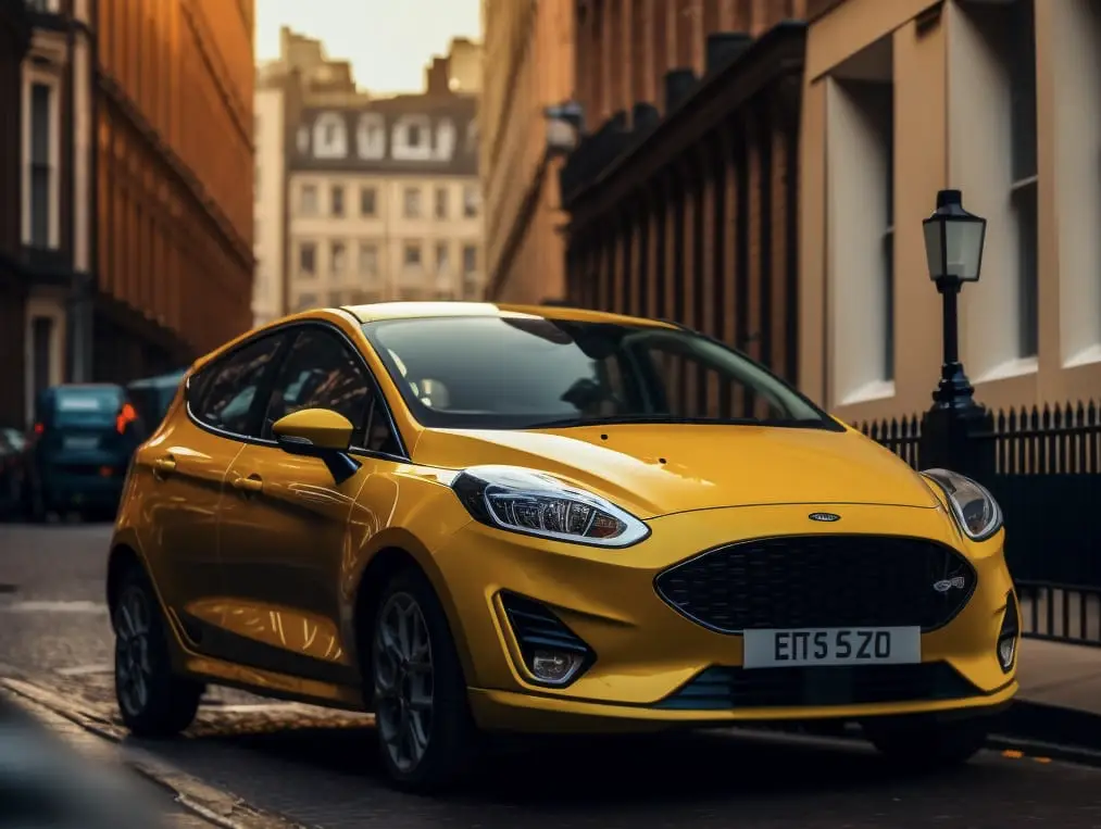 Ford Fiesta in Yellow parked in the streets of London