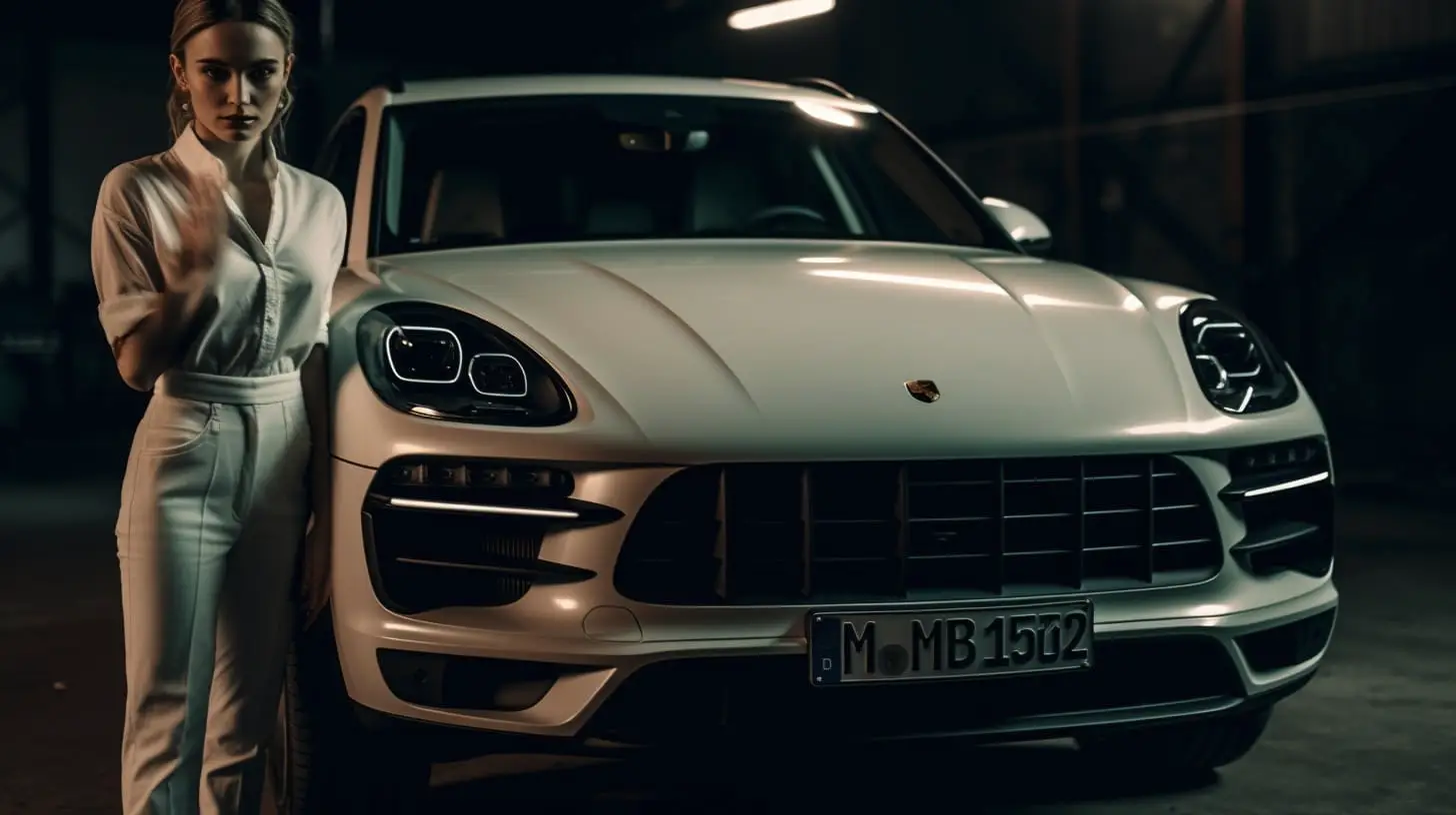 Lady stood next to a white Porsche Cayenne SUV
