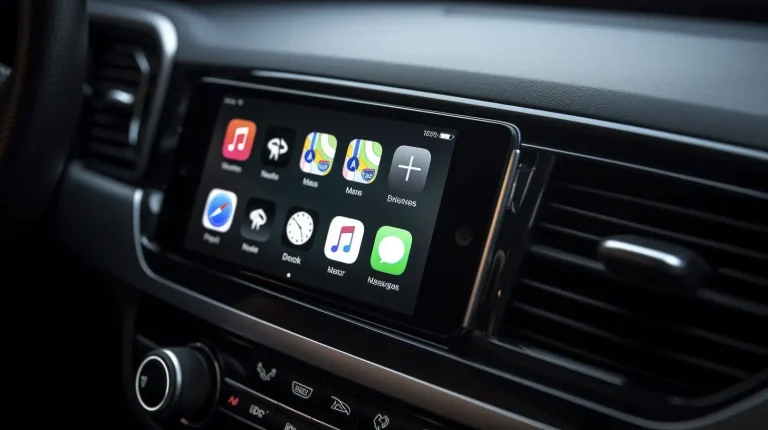 Apple CarPlay showing on a touchscreen in a car
