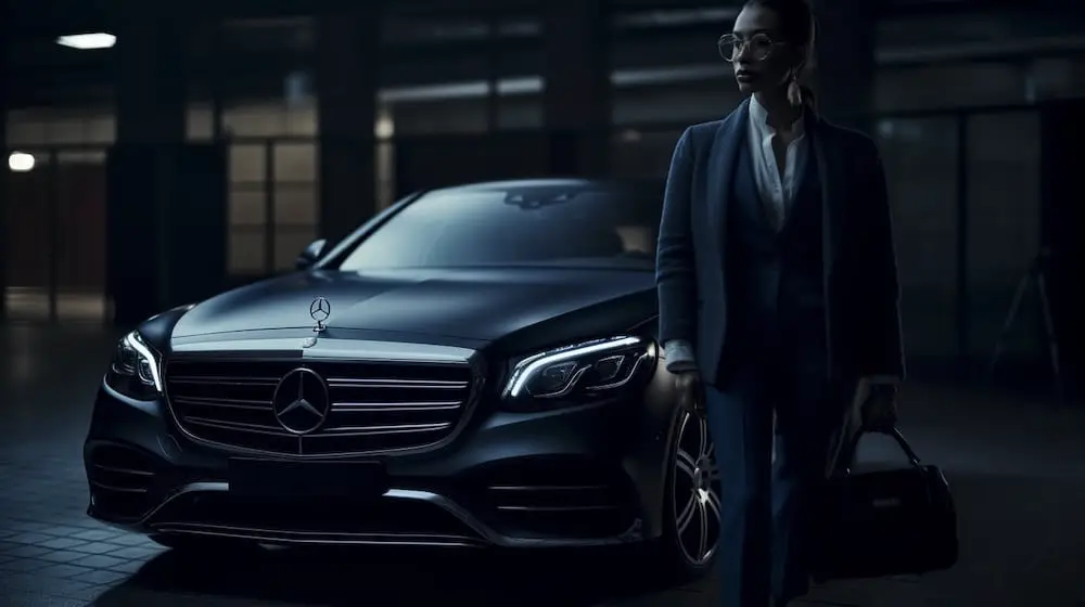 Professional women in front of an executive car