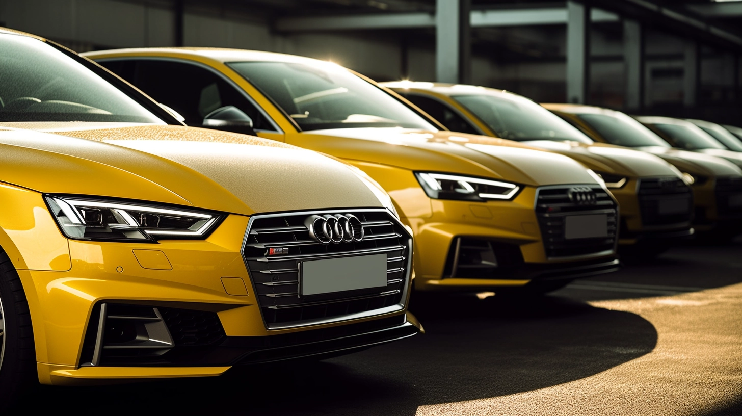 Yellow Audi A4's waiting to go out on fleet