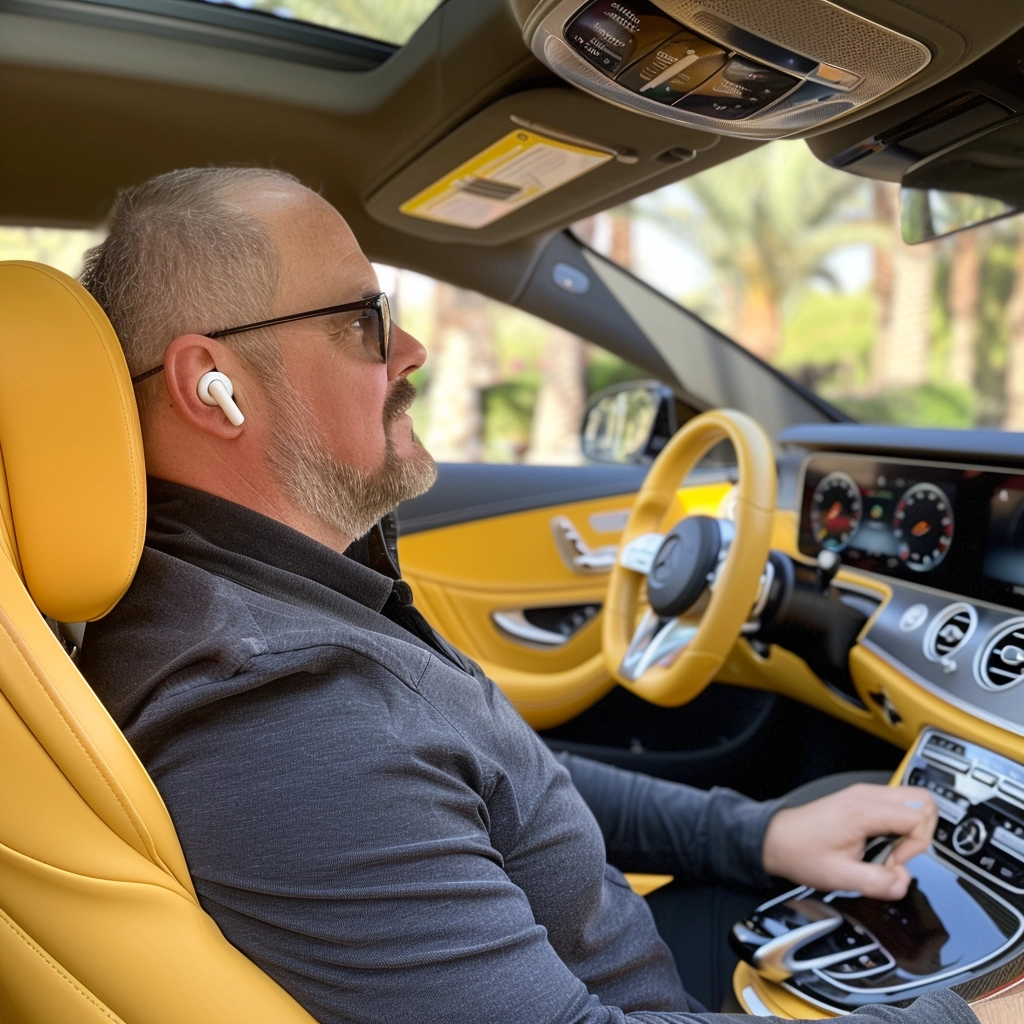 Man listens to Amazon Music Unlimited in his car
