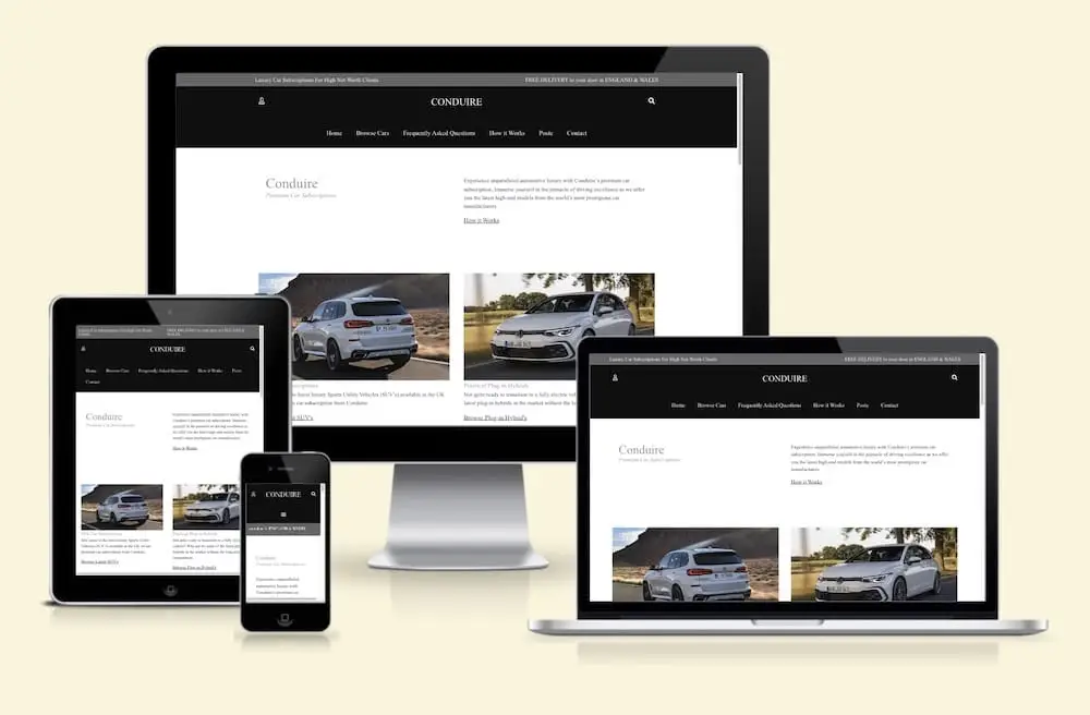 Conduire Luxury Car Subscription Screenshot of website