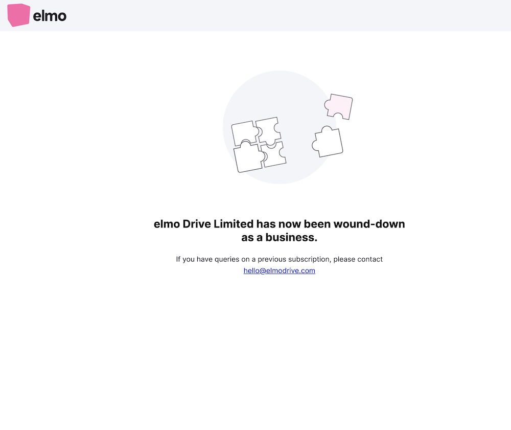 Elmo Drive Website screenshot showing business has been wound down