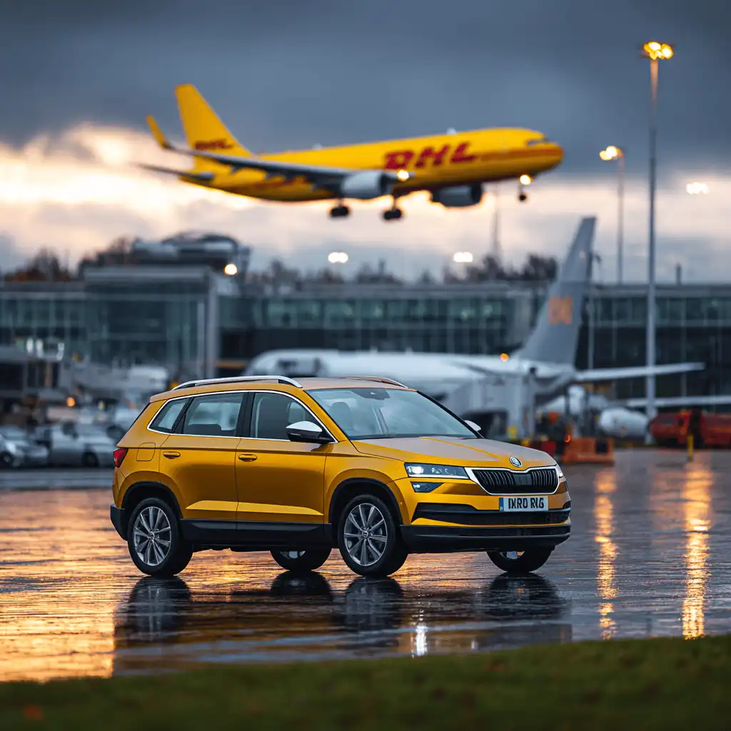 Skoda Karoq parked on the runway at Manchester Airport