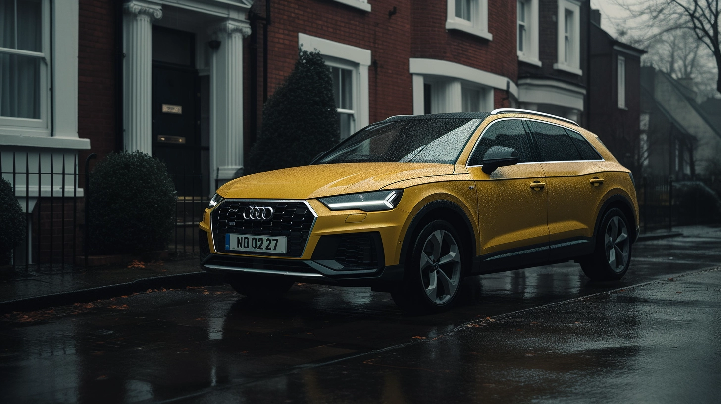 Audi in Yellow parked outside a town house